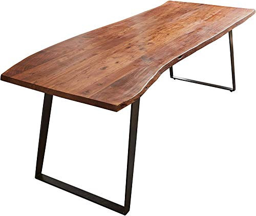 SAM Esszimmertisch 240x100 cm Hobart, Baumkantentisch nussbaumfarben, Akazienholz massiv, schräges U-Gestell aus Metall schwarz