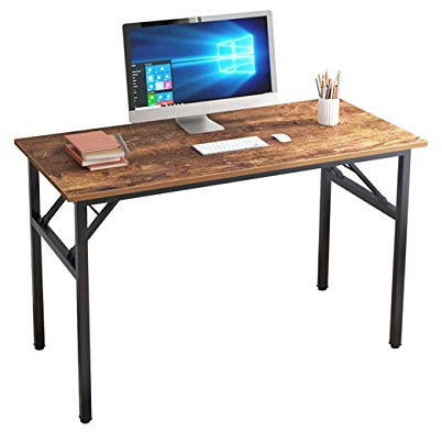 DlandHome Bureau Pliant 120x60 Table Informatique d'Ordinateur Table Bureau Pliante Table Bureau Pliant Poste de Travail Table Pliable d’étude/d'écriture/à Manger pour Maison/Bureau,Marron & Noir
