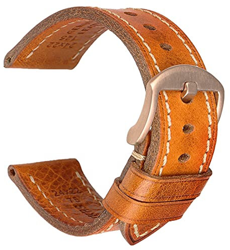 REZERO Handgefertigtes Echtleder-Uhrenarmband, Pflanzengegerbtes Leder, Ölgewachste Ersatzarmbänder 18mm 19mm 20mm 21mm 22mm 23mm 24mm 26mm für Herren, Damen