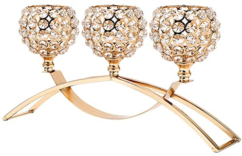 Kristallperlen-Kerzenhalter mit 3 Dochten, goldfarben, glitzernd, Votiv-Teelichthalter, Esstisch, Dekoration, Kandelaber, Couch, Tischdekoration, Esszimmer, Geschenke für Frauen, Ehefrau, Mutter