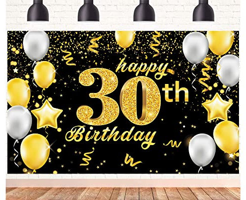 POPOYU Banner 30 Geburtstag Frau XXL,30. Geburtstag Banner Gold Schwarz,Geburtstagsplakat 30 Jahre,30. Geburtstag.Mann Banner&Groß,Deko 30Geburtstag Banner.für Männer Frauen Geburtstagsfeier