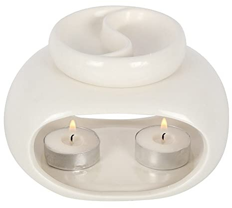 Double Off White Ceramic Oil Burner - 10cm x 14cm (1 Pc.) - Sophisticated Design, Duable Material - Suitable for Fragrance Oils & Wax Melts - Ideal for Home Decor