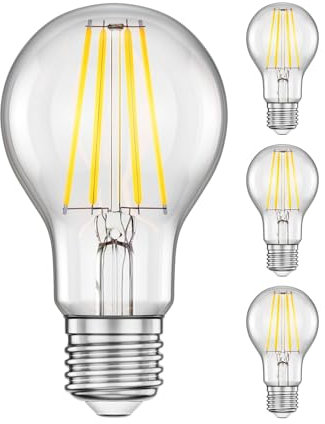 ledscom.de 4 Stück E27 LED Leuchtmittel, A60, weiß (4000 K), 7,3 W, 1020lm, 3-Stufen-Dimmer