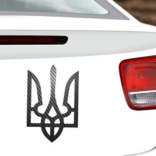 Vesvory Ukrainisches Wappen-Aufkleber, gestanzt, Aufkleber für Autos, Ukraine, Dreizack, kein Hintergrund, Aufkleber für Auto, LKW, Laptop, Boot, selbstklebende Aufkleber (galvanisierte Kohlefaser,