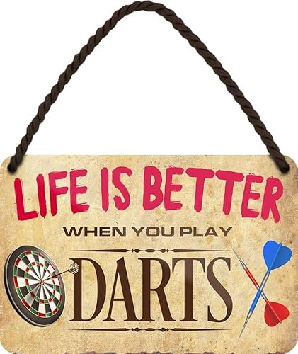 schilderkreis24 – Blechschild Lustiger Spruch “Life is better when you play Darts“ Deko Theke Bar Pub Vintage Retro Geschenkidee Dartspieler 18x12cm