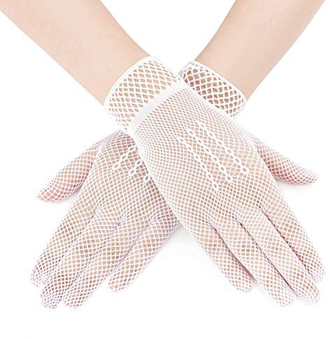 Faxianther Lot de 5 Paires de Gants de Protection Solaire en Dentelle Gants de Conduite Femme Léger en Eté Noir Blanc