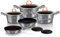 Berlinger Haus Moonlight Kochgeschirr, Induktion, 10 Stück, antihaftbeschichtet, Titan ohne PFOA, Aluminium, Set 3 Töpfe, 2 Tischdecken, Glaskeramik, Grau