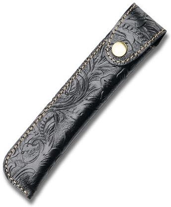 Leather Pen Case Holder, Protective Pen Case, Fountain Pen Holder Case, Carving Craft, with Metal Button, Genuine Leather Handmade, Portable, for Stylus Touch Pen, Ballpoint Pen, Pencils (Black)
