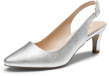 DREAM PAIRS Womens Slingback Sandals Pumps Pointed Toe Dress Party Court Shoes Ladies Kitten Heel Wedding Shoes SDHS2234W-E,Size 4.5,Silver-Pu,SDHS2234W-E