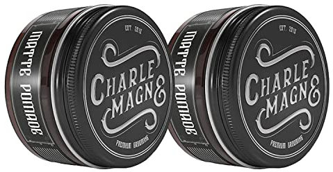 Charlemagne Matte Haarpomade für Herren - 2x 100 ml, Mittlerer Halt, Lederduft - Wasserbasierte Haar Pomade Herren - Haarstyling Matte Pomade für Männer - Entwickelt von Friseuren - Made in Germany