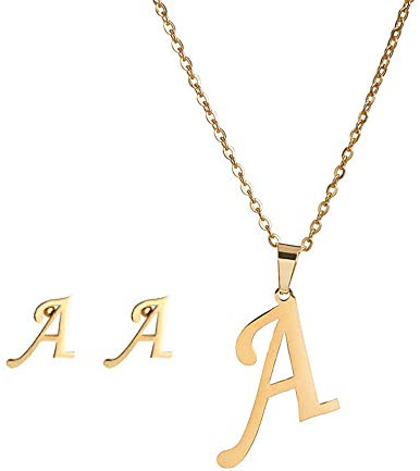 Bungsa Schmuckset Buchstaben Gold aus Edelstahl für Damen (A)