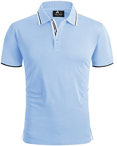 geeksport Poloshirts Herren Kurzarm Tennis Slim Fit Golf Polo Shirt Männer Sport Schnelltrocknend Atmungsaktiv Polohemd Sommer Outdoor Golf T-Shirt(Himmelblau-L)