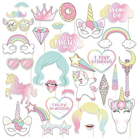 SCJJZ photo booth compleanno,Set da 30 pezzi di festa di compleanno per bambini a tema unicorno che scatta divertenti oggetti di scena per la decorazione di foto