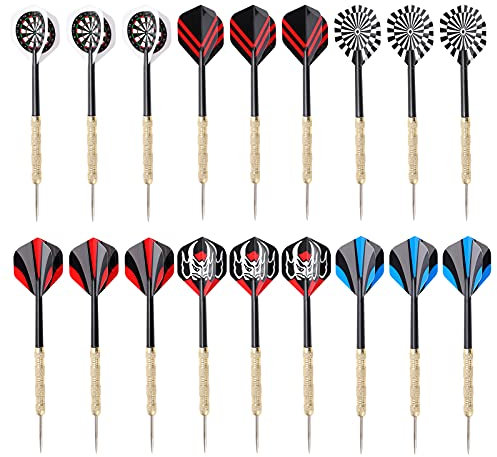 Ejoyous 18Stück Stahlspitze Dartpfeile Set, Dartpfeile Metallspitze Steel Dart Pfeile Set mit 18 Stück Dart-Nadel und 18 Stück Pfeilstab 18 Stück Pfeilflügel