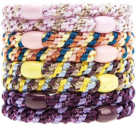 AXEN 8PCS Elastic Hair Tie for Women Girls, Cotton Bands Soft Woven Ponytail Holders for Thick Hair and Curly Hair, Double Mixed Colors 2