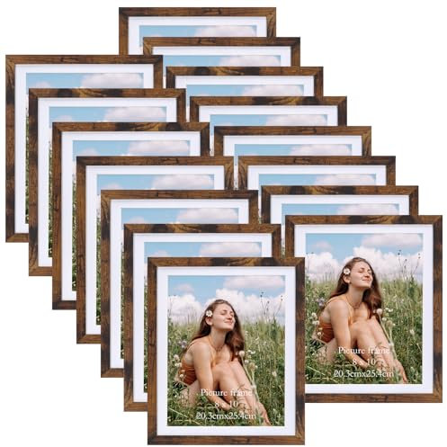 Vasemouh brauner Bilderrahmen 15er-Set, für 20x25 Bilder mit Passepartout oder für Bilder 23x28 ohne Passepartout, Wand- und Tischaufstellung