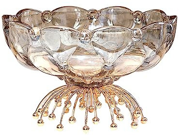 LANMOU Kristallglas Obstschale Blumenförmiges Design Süßigkeitenschale Kreative Fußbetonte Moderne Glasplatte Klare Servierschüssel, Küchendekoration Zubehör für Nüsse, Snacks, Gemüse, Salat (S)