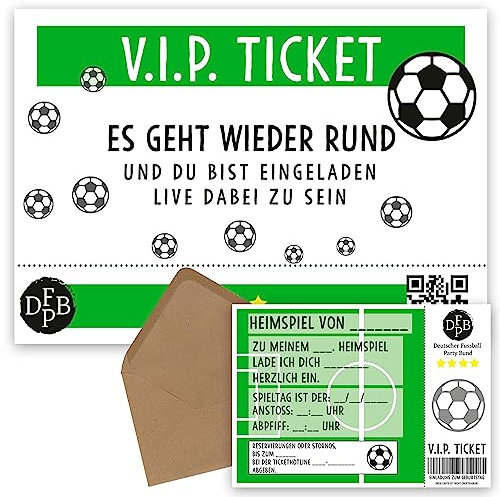 OWLBOOK VIP Fußball Ticket 25 Einladungskarten Fussball Jungen Einladung Fußball Geburtstag Kindergeburtstag Geburtstagseinladungen Kinder Junge zum Ausfüllen mit Umschläge