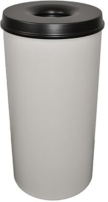 PROREGAL Selbstlöschender Papierkorb & Abfallsammler aus Metall | 50 Liter, HxØ 63x33,5cm | Grau, Kopfteil Schwarz