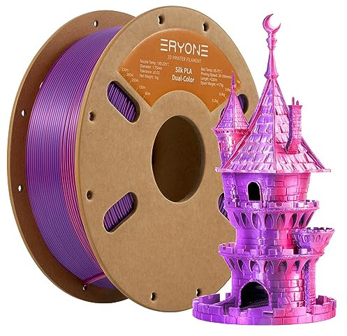 ERYONE Dual Seiden PLA Filament 1.75mm,Co-Extrucsion PLA Seiden Filament für 3D Drucker +/- 0,03 mm,Bicolor-Seide Zwei-Eins PLA Filament1 kg/Spule,Orange Red & Purple