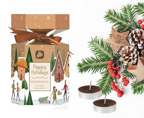 Pan Aroma 20 Christmas Scented Tea Light Candles Cracker Happy Holidays Gingerbread Scented Tea Light Candles