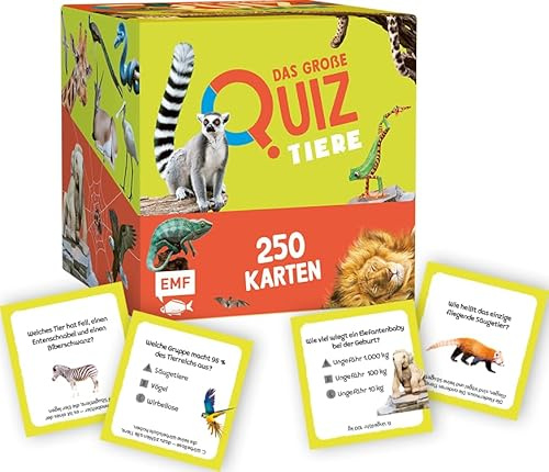 Edition Michael Fischer GmbH Kartenbox: Das große Quiz – Tiere: Warum haben Giraffen Blaue Zungen? 250 Karten mit spannenden Wissensfragen und Fakten für Kinder ab 8 Jahren