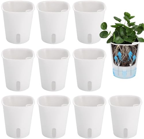 Huiguli Vasi Piante Autoirrigante, 10 pezzi Vaso Fiori Plastica 7.5cm, Vasi Erbe Aromatiche con Foro Scarico e Indicatore Livello Dellacqua, Fioriera per Piante Interno Esterno