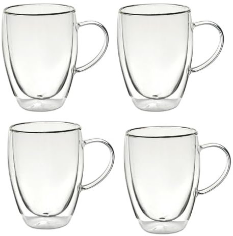 Straame Double Walled Coffee Glasses Mugs - Heat Resistant Borosilicate Glasses Mugs with Handle, for Coffee Tea Milk, Cappuccino, Latte Hot/Cold Drinks Juice Ice Cream (350ml, 2, Count)