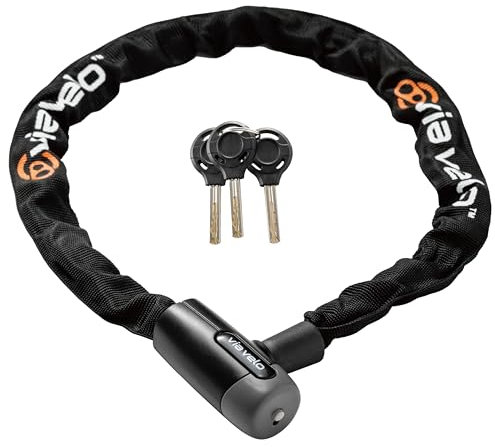 Via Velo Bike Chain Lock, 2.95 Ft 6mm Chain Heavy Duty Anti-Theft Bicycle Lock with 3 Keys, Security Bike Locks for Scooter, Motorcycle, Gate, Fence, Valuables Ect