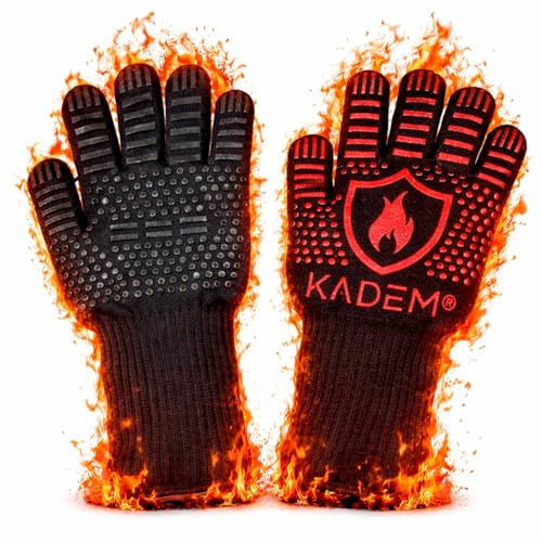 Unisex Aramid Backofenhandschuhe Grillhandschuhe Hitzebeständig bis 800 °C | Ofenhandschuhe Kochhandschuhe | feuerfest rutschfest | Rubin L/XL