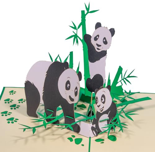 LINPOPUP® Pop-Up Karte Tiere – Panda Bär, XXL Geburtstagskarte mit drehendem Pandabär, als Geschenk für Zoo Gutschein, Muttertagskarte, Geldgeschenk, Gutscheinkarte, N198