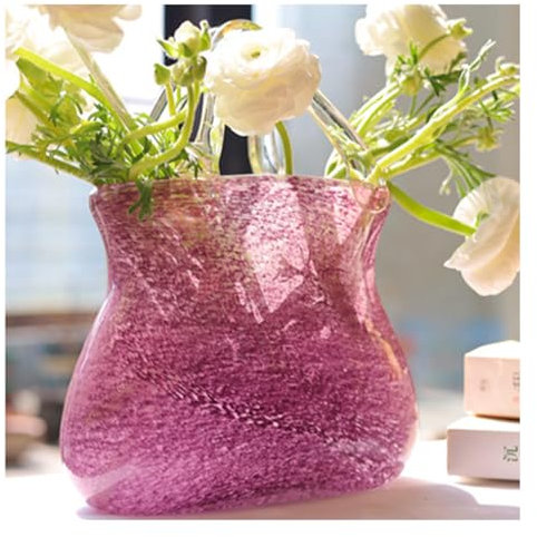 Tasche Vase, Mundgeblasene Glasvasen Vase In Taschenform Transparente GeldböRse, Dekorative, Moderne Blasen, Kristallglas, Blumenvasen,Purple