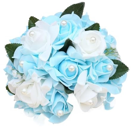Fasksh Bouquet da sposa bouquet di mariage bouquet da sposa con nastro diamantato bouquet da sposa con fiori artificiali bouquet da sposa (colore: azzurro)