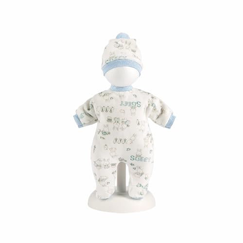 Llorens 1063207 Puppenkleidung für 32cm Puppen, blaues Pyjama Set mit niedlichen Häschen, Puppenschlafanzug mit Schlafmütze, Puppenzubehör