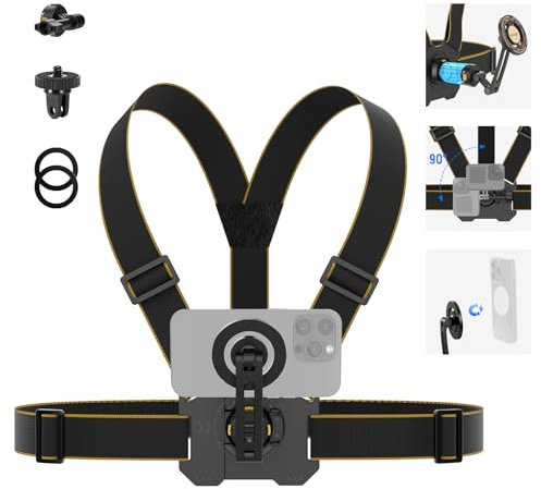 NEEWER Chest Mount Harness for Action Camera, Adjustable Hand Free Chest Strap Compatible with GoPro Hero DJI Osmo Android, Magnetic Chest Mount for POV Video Vlog, GP18