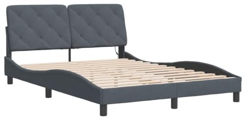 vidaXL Bettgestell, Bett mit LED ohne Matratze, Bettrahmen mit Lattenrost für Schlafzimmer, Doppelbett SchlafzimmerBettgestell Dunkelgrau 140x200cm Samt