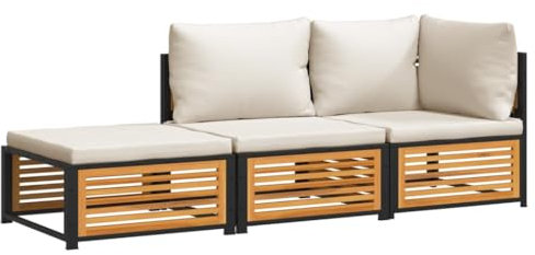 vidaXL Garten Sofa Garnitur 3-TLG., Gartenmöbel Set mit Kissen, Sitzgruppe für Garten Terrasse, Lounge Sitzgarnitur, Massivholz Akazie