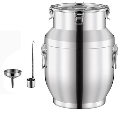 Yiustldd Bidon À Lait en INOX 304 avec Couvercle, Seau À Lait Robuste/Seau À Vin/Cruche Fourre-Tout pour Le Transport De Stockage De Liquide De Restaurant À Domicile,5L