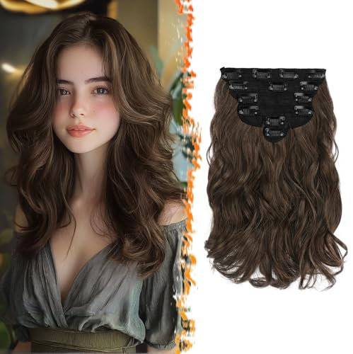 BARSDAR Clip in Haarverlängerungen, 30cm Kurzes Wellige Clip in Extensions Braun Für Frauen 6PCs Voller Kopf Dickes Synthetisches Haarteile Hair Extension - Braun