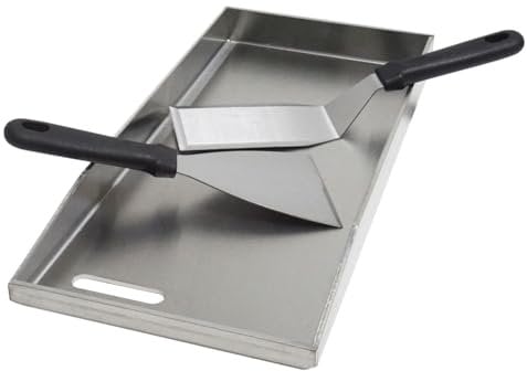 FINEUNAN Edelstahl Grillplatte | 41,5x20x3,5 cm | Universal BBQ Plancha aus dickem 4mm & rostfreiem Edelstahl passend für Weber Gasgrill und Holzkohlegrill | Grillplatte mit Grill-Spachtel Schaber set