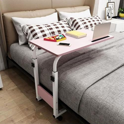 GFLCWYP Mesa Auxiliar Cama Móvil Mesa Auxiliar para Ordenador Portátil, Mesa Auxiliar De Altura Ajustable con Ruedas Cama Escritorio Móvil para Leer, Desayunar,Rosado,Right
