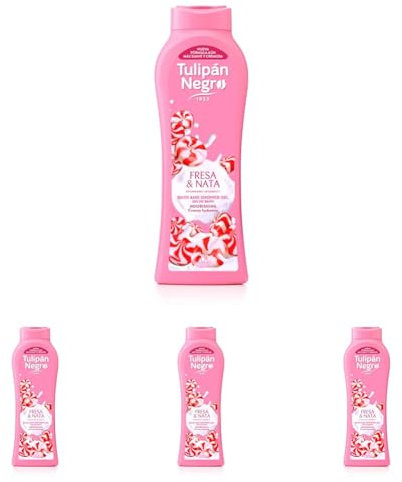 Tulipán Negro - Gel de Baño Nutritivo e Hidratante Fresa y Nata 650 ml, Irresistible Aroma (Paquete de 4)