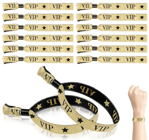 VIP Einlassbänder Stoff, 30 Stück Eintrittsbänder Schwarze Goldene, Verstellbare VIP Bändchen für Partys Konzerte Geburtstag Hochzeit Vergnügungsparks