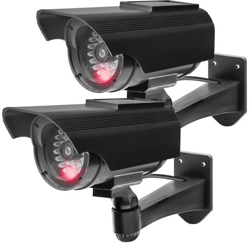 Lot de 2 caméras factice factice avec LED clignotante - Simulée à énergie solaire - Pour l'intérieur et l'extérieur - Noir