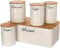 Elegant Bread Bin Set Stylish Cream Canisters sets Storage Tins for Kitchen, Biscuit Barrel with Round, tea coffee sugar canisters Set for Modern Kitchen tea coffee sugar canisters Bamboo Airtigh Lids