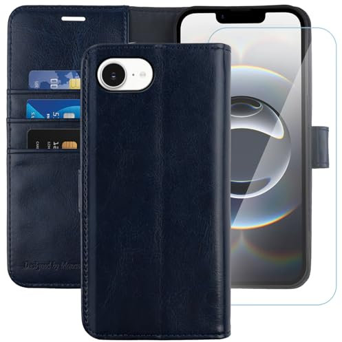 MONASAY iPhone 16E Case,Apple 16E Wallet Case 6.1-inch, [Glass Screen Protector] Flip Folio Leather Cell Phone Cover with Credit Card Holder for Apple 16E 2025,Blue