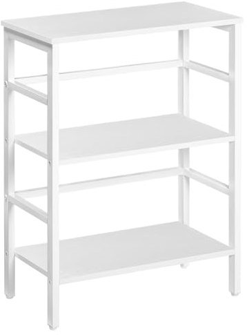 HOOBRO Estantería de Escalera, Estantería para Discos, Librería de 3 Estantes, Estantería para Plantas, Estructura Metálica, Sala de Estar, Dormitorio, Blanco EWT86CJ01