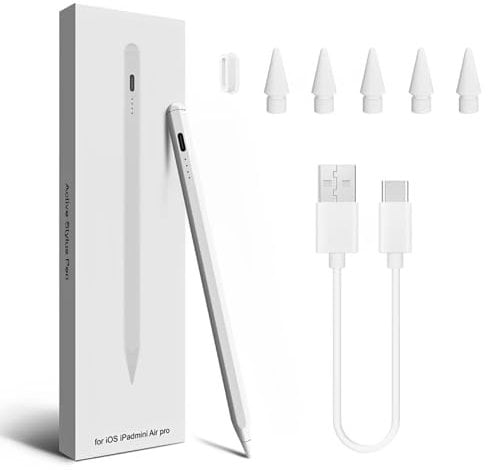 Stylus Stift für iPad (2018-2024), USB C Schnellladeleistung, Palm Rejection und Neigungssensitivität für iPad 6-10, für Pro 13/12,9/11 M4, Air 3/4/5, Air 13/11 M2, Mini 6/5