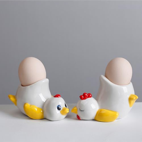Egg Cups, Cute Chicken Shaped Eg-g Cup, Ceramic Eg-g Tray Novelty Easter Egg Holder Stand Cartoon Breakfast Boiled E-GGS Holder Stylish Kitchen Accessory for Home Decoration