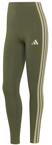 adidas Women's ESSENTIALS 3-STRIPES COTTON LEGGINGS, olive strata/Wonder Cargo, S